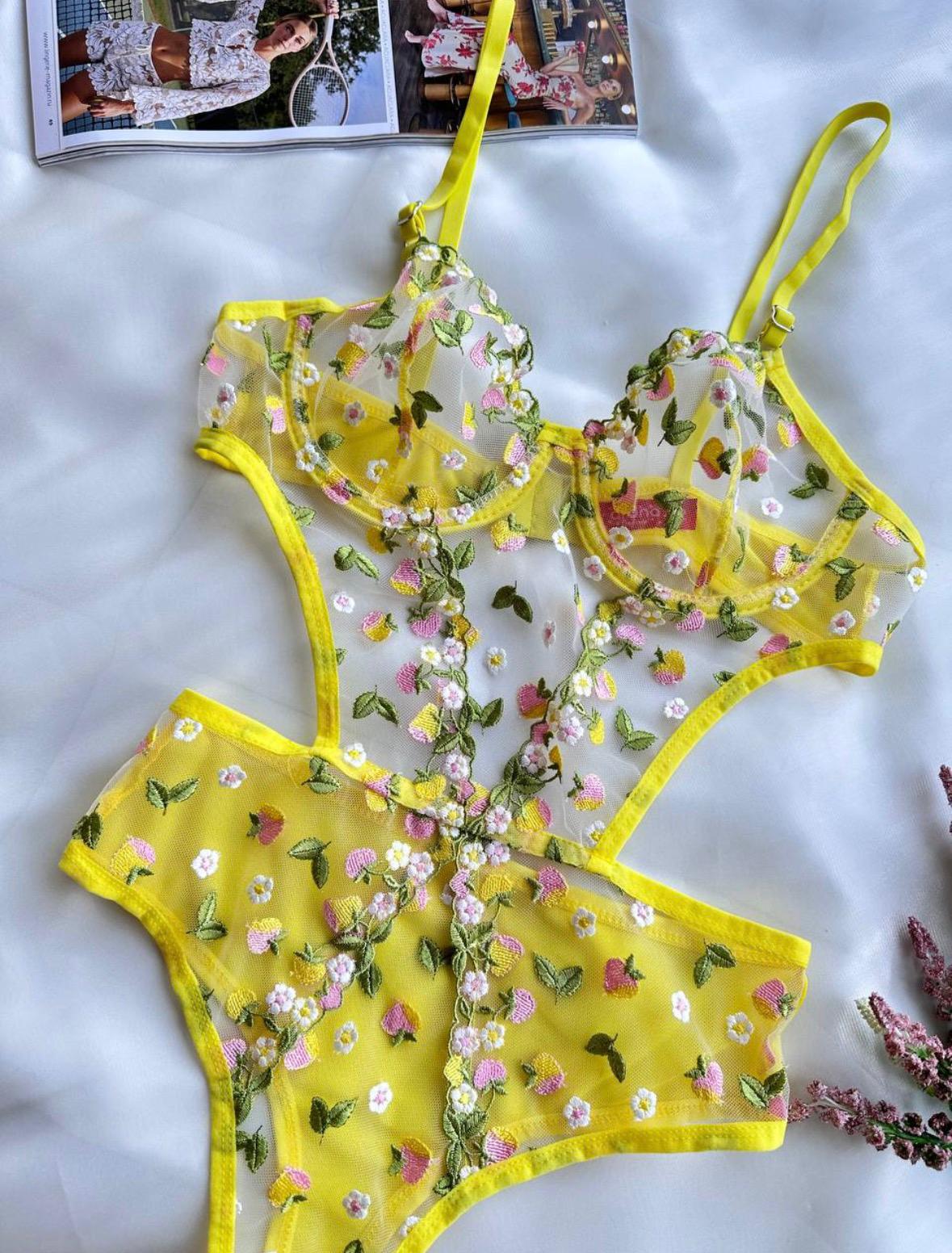 Jelesa JLS-BS315 Kadın Dantelli Bodysuit Sarı