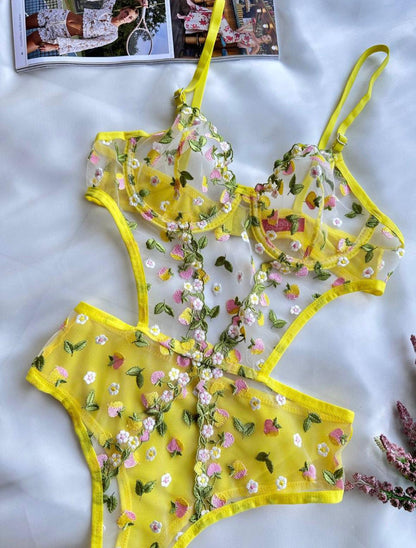 Jelesa JLS-BS315 Kadın Dantelli Bodysuit Sarı