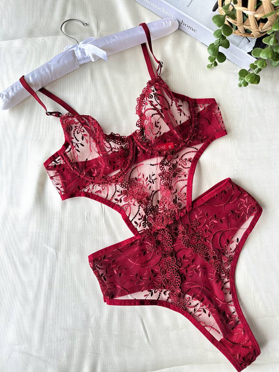 Jelesa JLS-BS316 Kadın Dantelli Bodysuit Bordo