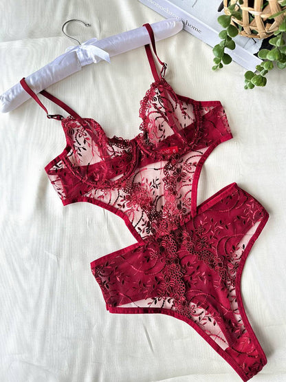 Jelesa JLS-BS316 Kadın Dantelli Bodysuit Bordo